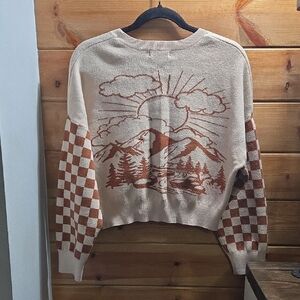 Alterd State Sunrise Mountain  Sweater Cardigan Small- Beige & Rust 0293